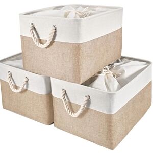 Two-Tone Storage Bins with Rope Handles Set Of 3 NWT